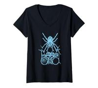 Femme Araignée Jouant de la Batterie Batteur Animal Drummer Musicien Rock Drôle T-Shirt avec Col en V