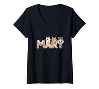 Femme Arbre à Chat Marie - Personnalisé avec nom Mignon T-Shirt avec Col en V