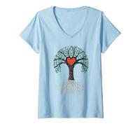 Femme Arbre Amour Racines Forte Couronne Histoire descendance T-Shirt avec Col en V