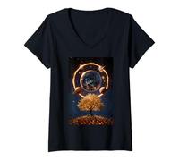 Femme Arbre Cosmique Espace Univers Sphère céleste Planètes Soleil T-Shirt avec Col en V