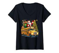 Femme Arbre de Noël avec Motif Père Noël, Chauffeur de Bus, école T-Shirt avec Col en V