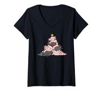 Femme Arbre De Noël Axolotl Animal Drôle Noël T-Shirt avec Col en V