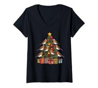 Femme Arbre de Noël européen Rouge-Gorge T-Shirt avec Col en V