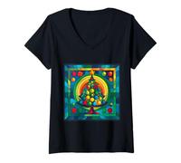Femme Arbre de Noël Mandala Noël Xmas T-Shirt avec Col en V