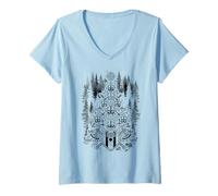 Femme Arbre de Noël Viking Mythologie Nordique Runes Forêt Nordique T-Shirt avec Col en V
