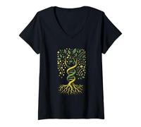 Femme Arbre de vie ADN Yggdrasil Ancestry Roots Code génétique T-Shirt avec Col en V