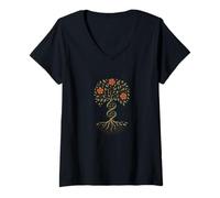 Femme Arbre de vie ADN Yggdrasil Ancestry Roots Code génétique T-Shirt avec Col en V