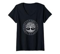 Femme Arbre de vie celtique, runes, viking, Yggdrasil, symbole T-Shirt avec Col en V