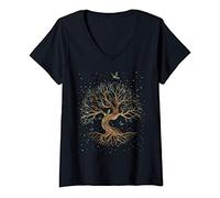 Femme Arbre de vie - Tree of Life - Yggdrasill T-Shirt avec Col en V