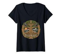 Femme Arbre du Monde Yggdrasil Mythologie Nordique Structure de T-Shirt avec Col en V