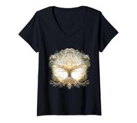 Femme Arbre du Monde Yggdrasil Viking T Guerrier de la mythologie T-Shirt avec Col en V