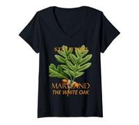 Femme Arbre du Territoire du Maryland : Le chêne Blanc T-Shirt avec Col en V