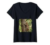 Femme Arbre grimpant Chat tigré forêt forêt T-Shirt avec Col en V