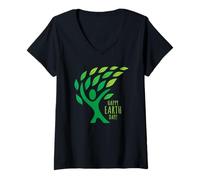 Femme Arbre Happy Earth Day avec Feuilles Qui coulent dans Le Vent T-Shirt avec Col en V