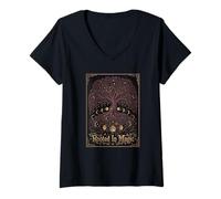 Femme Arbre Magique à Phases lunaires célestes de Style Vintage T-Shirt avec Col en V