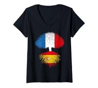 Femme Arbre Racines Espagnoles Franco Espagnol Pays France Espagne T-Shirt avec Col en V