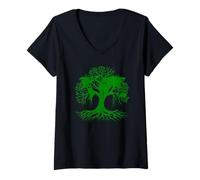 Femme Arbre Terre Racines Silhouette Healthy Planet Eco Vert T-Shirt avec Col en V