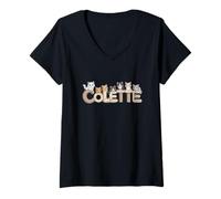 Femme Arbres à Chat Colette - Personnalisables avec nom Mignon T-Shirt avec Col en V