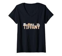 Femme Arbres à Chat Tiffany - Art personnalisé avec nom Mignon T-Shirt avec Col en V
