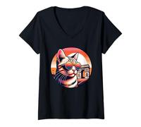 Femme Arc De Triomphe Et Visite De Chat À Paris T-Shirt avec Col en V