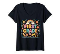 Femme Arc-en-Ciel coloré de première année pour la rentrée Scolaire T-Shirt avec Col en V