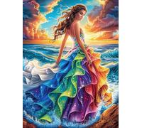 Femme Arc-en-Ciel sur Une Plage 500 Pièces Puzzle Amateur d'art en Carton Anti-Déchirure Rêve Magique de Science-Fiction Difficile Niveau Expert Décoration Murale Salon Idée Cadeau Saint Valentin 500