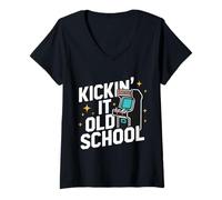 Femme Arcade Kickin It Old School Arcade Machine rétro Gaming T-Shirt avec Col en V