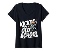 Femme Arcade Kickin It Old School Gaming, Jeu rétro T-Shirt avec Col en V