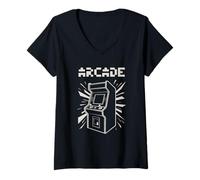 Femme Arcade Retro Cabinet Classique Gaming Arcade Esthétique T-Shirt avec Col en V