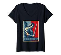 Femme Archange Michael HE Lutte pour Nous Christian T-Shirt avec Col en V