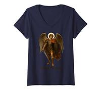 Femme Archange Saint Michael Prière - Christian catholique T-Shirt avec Col en V