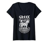 Femme Archéologie Cheval de Troie Mythologie de la Guilde des charpentiers grecs T-Shirt avec Col en V