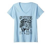 Femme Archéologie Mythologie Grecque Centaure Queues de Cheval Archéologue T-Shirt avec Col en V