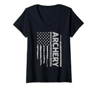 Femme Archer Bowhunters Sport Tir à l'arc Drapeau américain T-Shirt avec Col en V