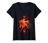 Femme Archer du Zodiaque Sagittaire - Énergie céleste Ardente T-Shirt avec Col en V