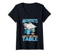 Femme Architects Do It on The Table Blague d'architecture T-Shirt avec Col en V