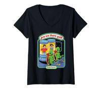 Femme are We There Yet Alien UFO Retro Vintage Funny Adult Humor T-Shirt avec Col en V