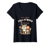 Femme are You Falloween Jésus Christian Halloween Mignon Loup Floral T-Shirt avec Col en V