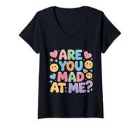 Femme are You Mad At Me Humeur Sarcastique maladroite - T-Shirt avec Col en V