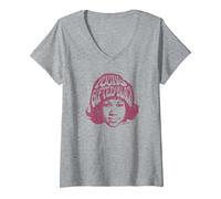 Femme Aretha Franklin Young Tête avec Logo Noir T-Shirt avec Col en V, Gris Chiné, S