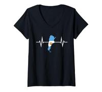 Femme Argentine Contour du Pays en Forme De Cœur T-Shirt avec Col en V