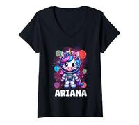 Femme Ariana Unicorn Space Astronaute T-Shirt avec Col en V