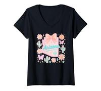 Femme Arizona Preppy State Coquette Bow and Cactus Esthétique T-Shirt avec Col en V