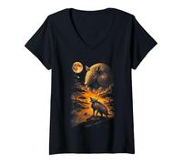 Femme Armadillo Mystique Hurlant à la Lune Animal du désert T-Shirt avec Col en V