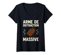 Femme Arme de Distraction Massive Humour Chocolat Noir Blague T-Shirt avec Col en V
