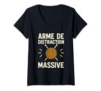 Femme Arme de Distraction Massive Humour Tricot Drôle Femme Addict T-Shirt avec Col en V