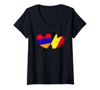 Femme Arménie Belgique Amour Coeur Arménien Belge Double Nationalité T-Shirt avec Col en V