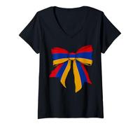 Femme Arménie Fierté Arménienne Drapeau Fille Coquette Nœud Ruban T-Shirt avec Col en V
