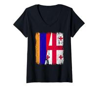 Femme Arménie Géorgie Demi-drapeau Arménienne Géorgienne Racines T-Shirt avec Col en V