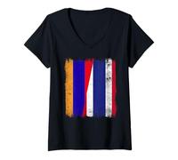 Femme Arménie Thaïlande Demi-Drapeau Arménien Thaïlande Racines thaïlandaises T-Shirt avec Col en V